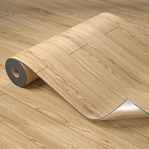 Light Wood Peel and Stick Vinyl Flooring Roll 23"x 393" 64 Sq.Ft O309