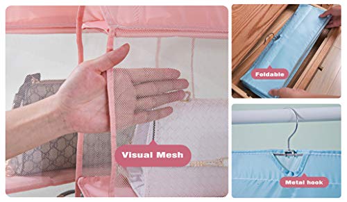 Gray Hanging Clear Handbag Purse Organizer with Hook 4 Pockets, 47.2 L x 15.7 W x 6.3 D W120599