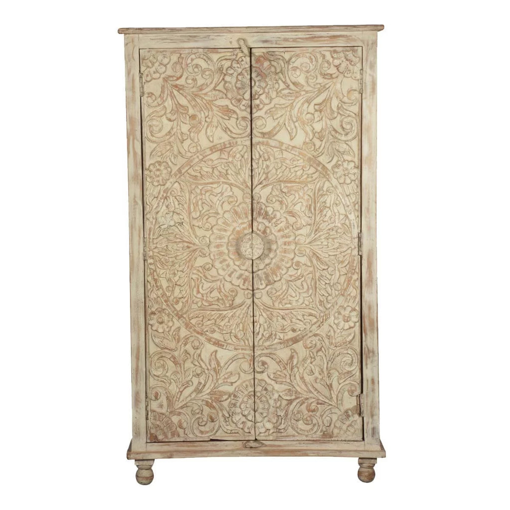 Solid Wood Distressed White Armoire with Shelves L182