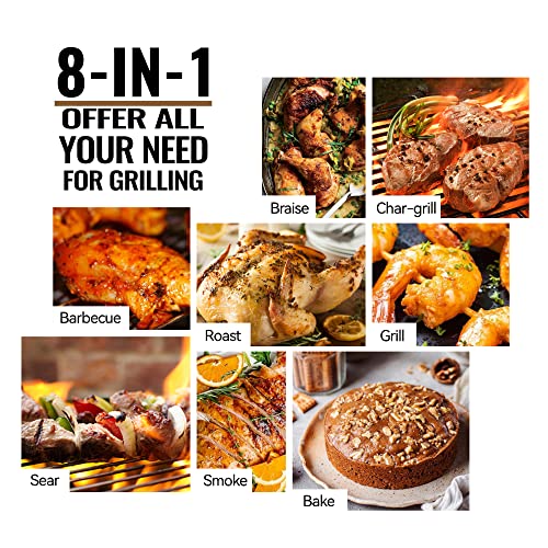 Wood Pellet Grill Smoker with PID Controller, 8-in-1 BBQ Grill, 572 sq in Cooking Area E7329
