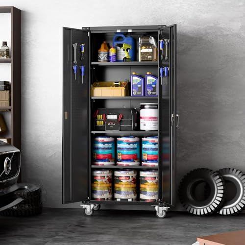 Black 72" H Metal Storage Cabinet with 2 Doors and 4 Adjustable Shelves H829