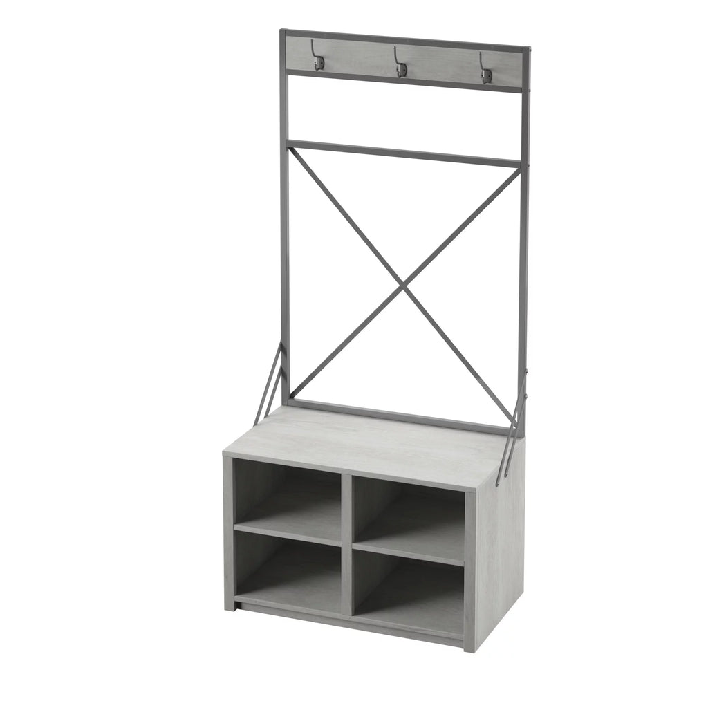Antique Gray Corner Hall Tree with Metal Frame V42737