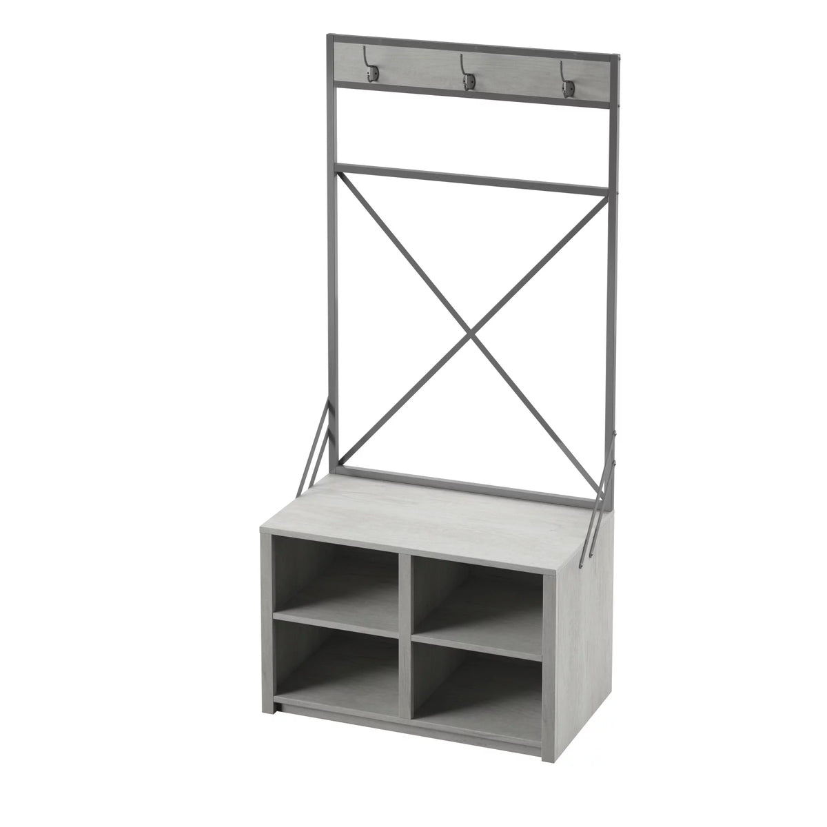 Antique Gray Corner Hall Tree with Metal Frame V42737