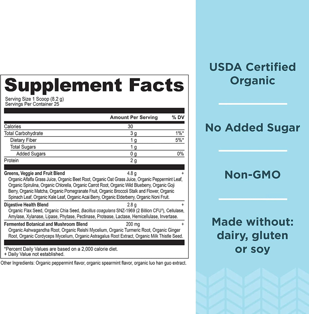 Organic Super Greens, Mint, 7.23 oz U234