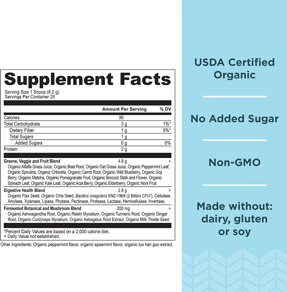 Organic Super Greens, Mint, 7.23 oz U234