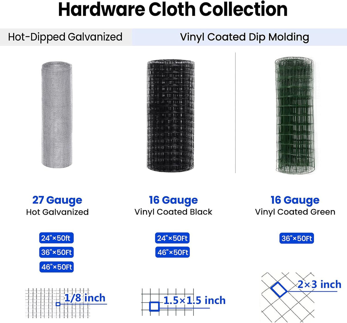 Black Vinyl Coated Wire Mesh 2ft x 50ft 16 Gauge Hardware Cloth F3483