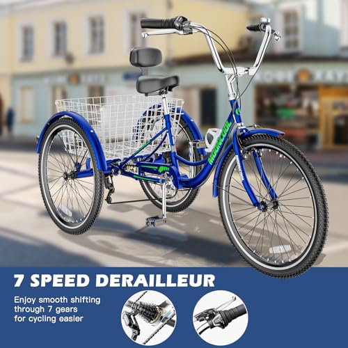 7 Speed 3 Wheel Adult Tricycle with Basket J1548