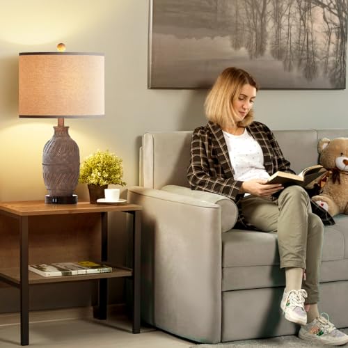 Set of 2 Dimmable Touch Control Table Lamps with USB Ports and AC Outlet B118224