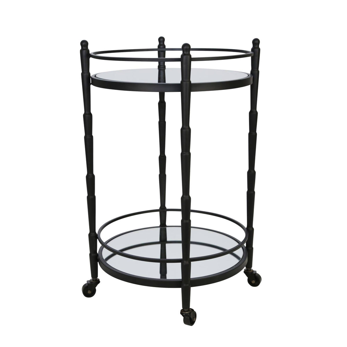 Black 2 Tier Round Metal Bar Cart V8460
