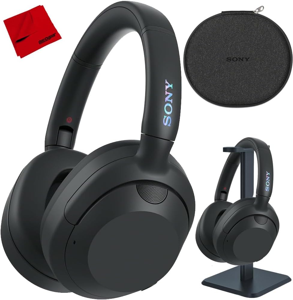 Black Noise Canceling Wireless Headphones with Headphone Stand F754