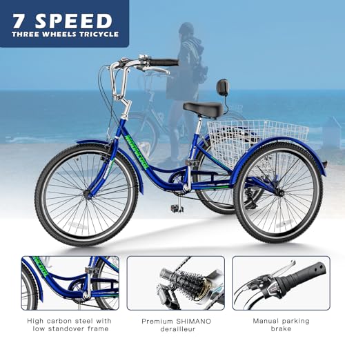 7 Speed 3 Wheel Adult Tricycle with Basket J1548