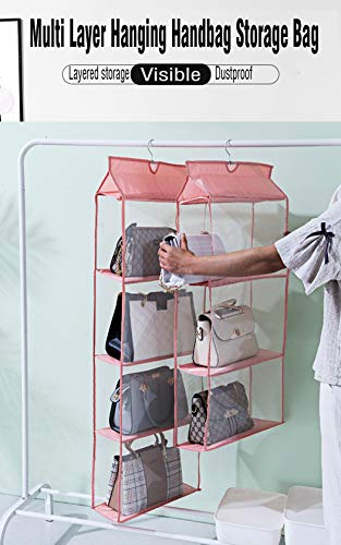 Gray Hanging Clear Handbag Purse Organizer with Hook 4 Pockets, 47.2 L x 15.7 W x 6.3 D W120599