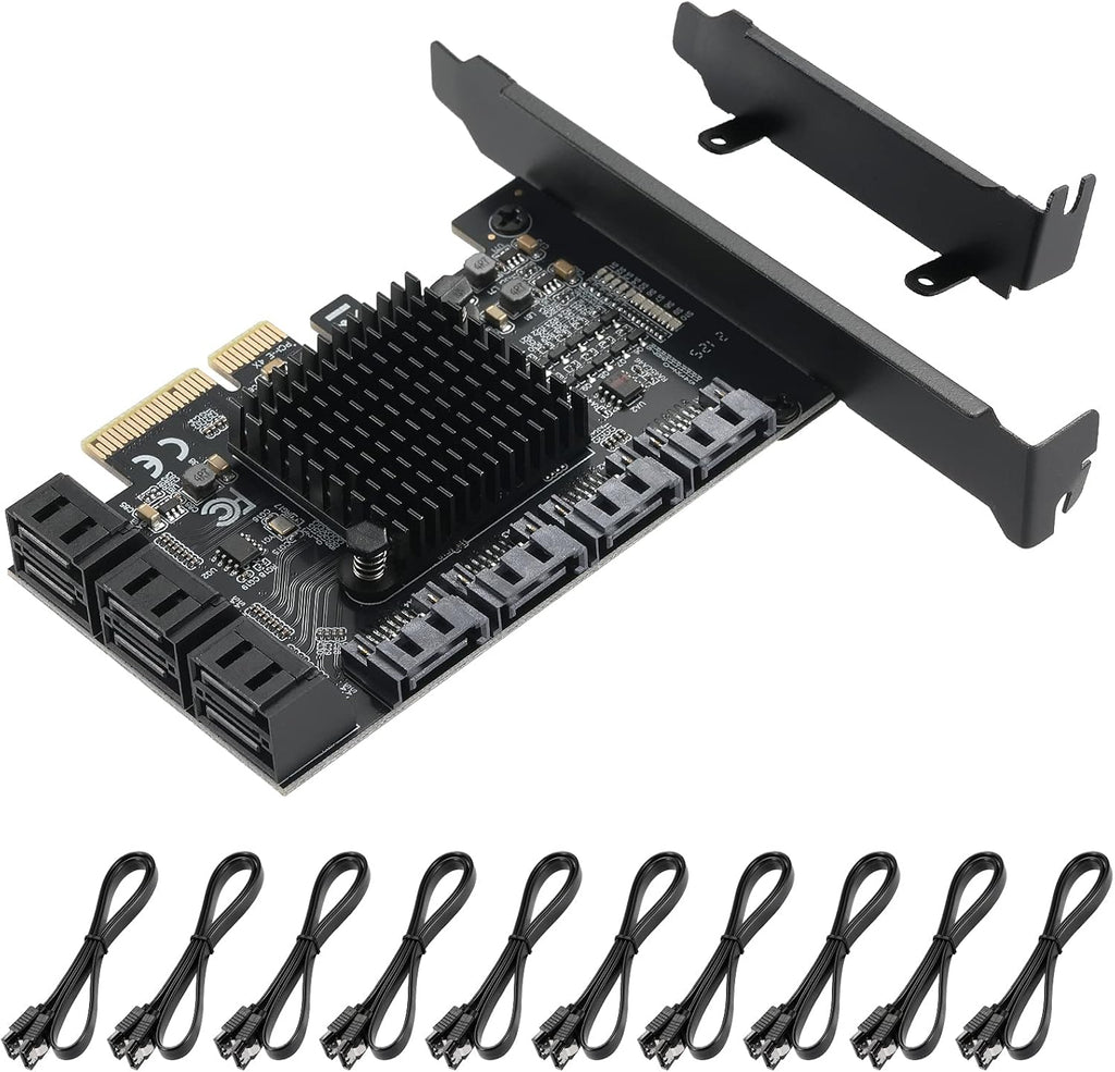 10 Port PCIe SATA 3.0 6 Gbps Controller Card with 10 SATA Cables K2993
