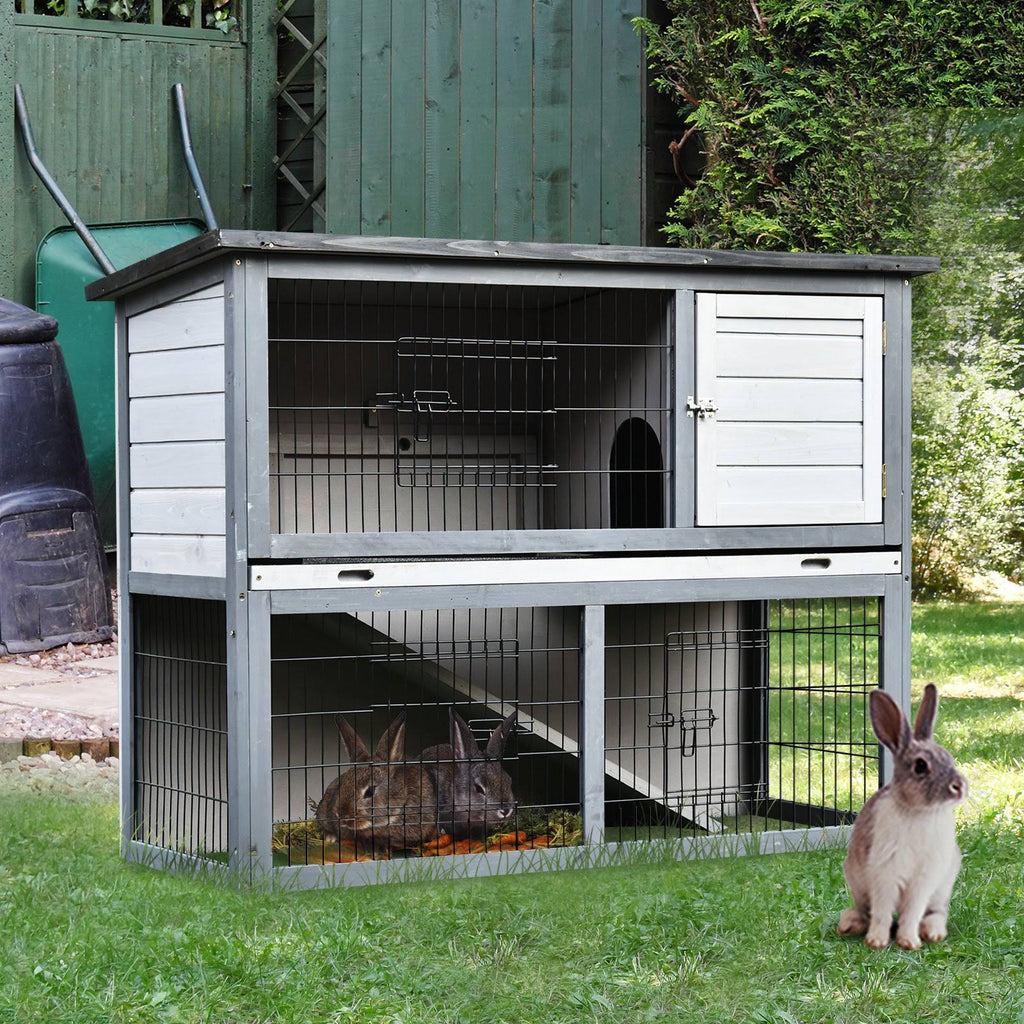 Wooden Rabbit Hutch with Ramp T871561