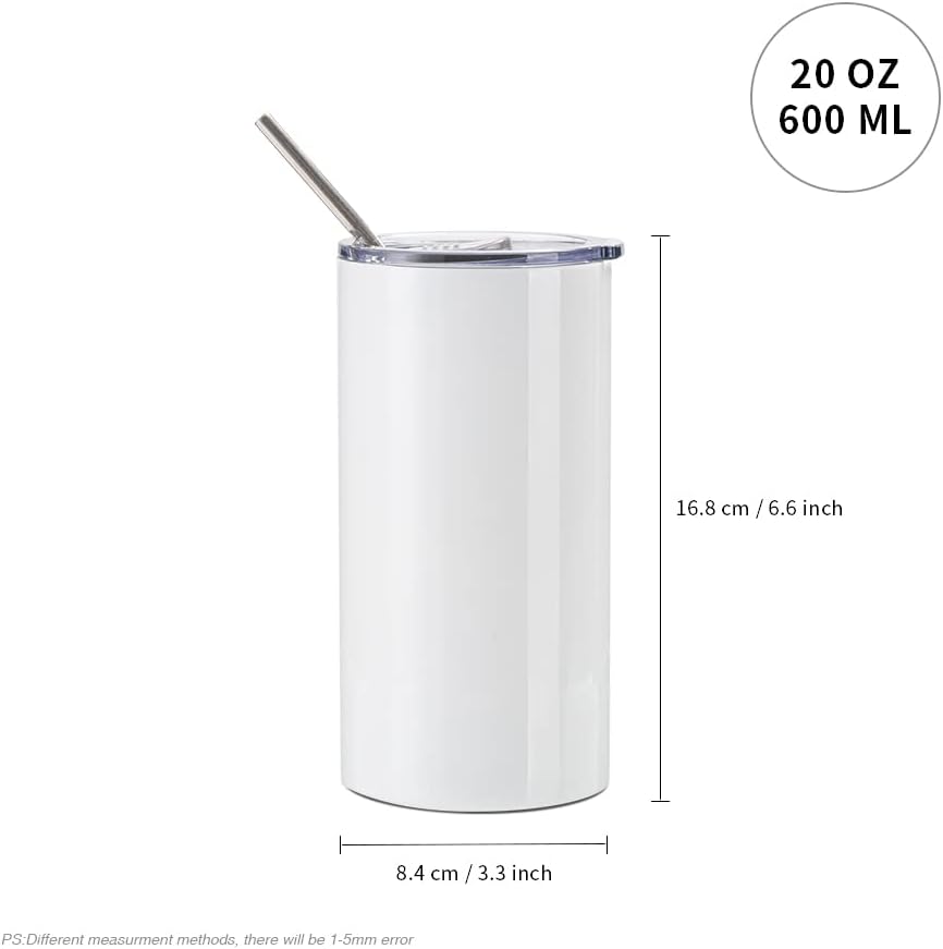 20 OZ White Stainless Steel Tumbler Cups with Lid and Metal Straw 4 Pack Z76983