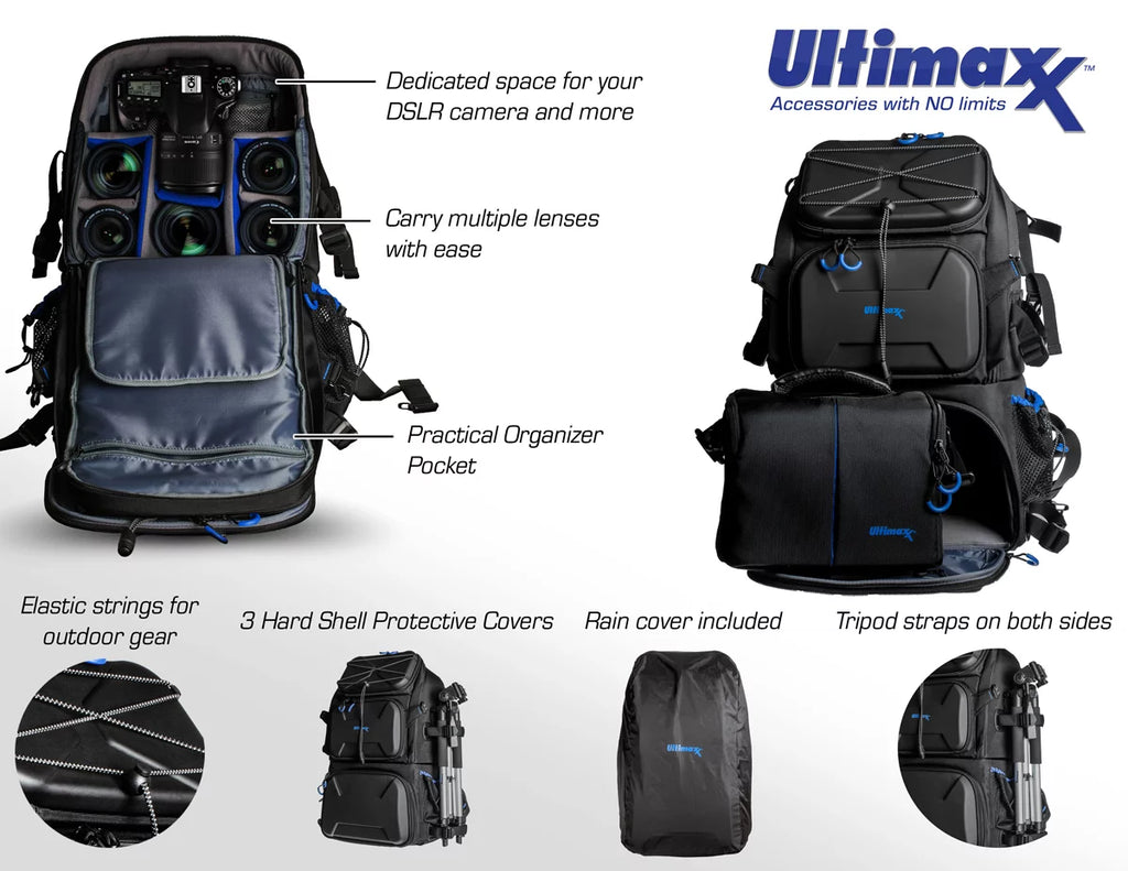 Heavy Duty Camera Backpack with Removable Gadget Bag & Waterproof Rain Cover M763