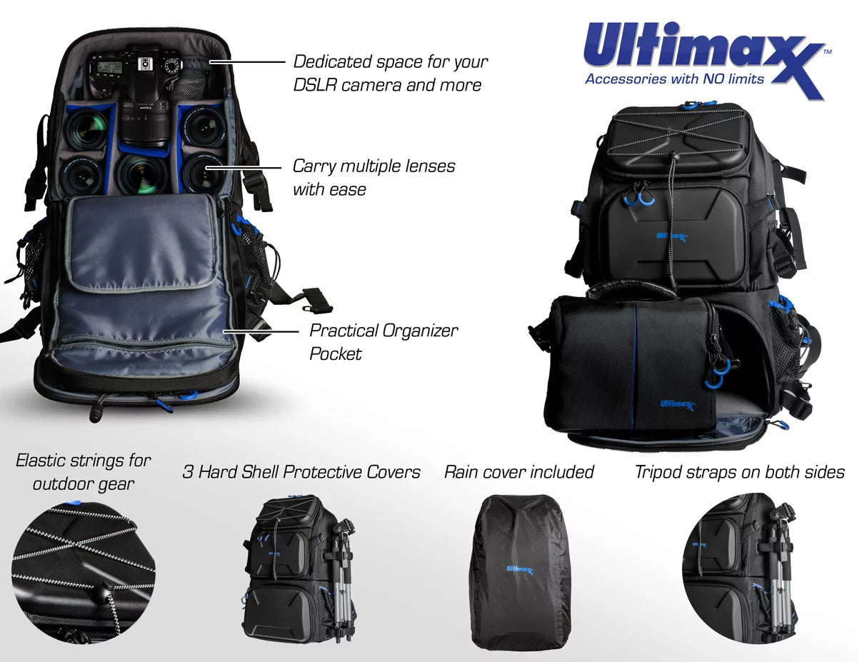 Heavy Duty Camera Backpack with Removable Gadget Bag & Waterproof Rain Cover M763