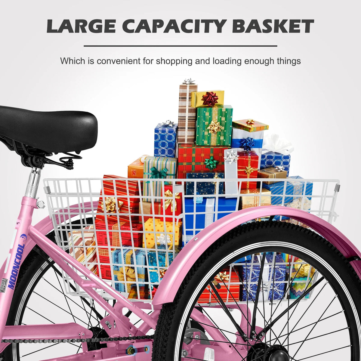 24 inch 3 Wheel Single Speed Adult Tricycle with Shopping Basket D308