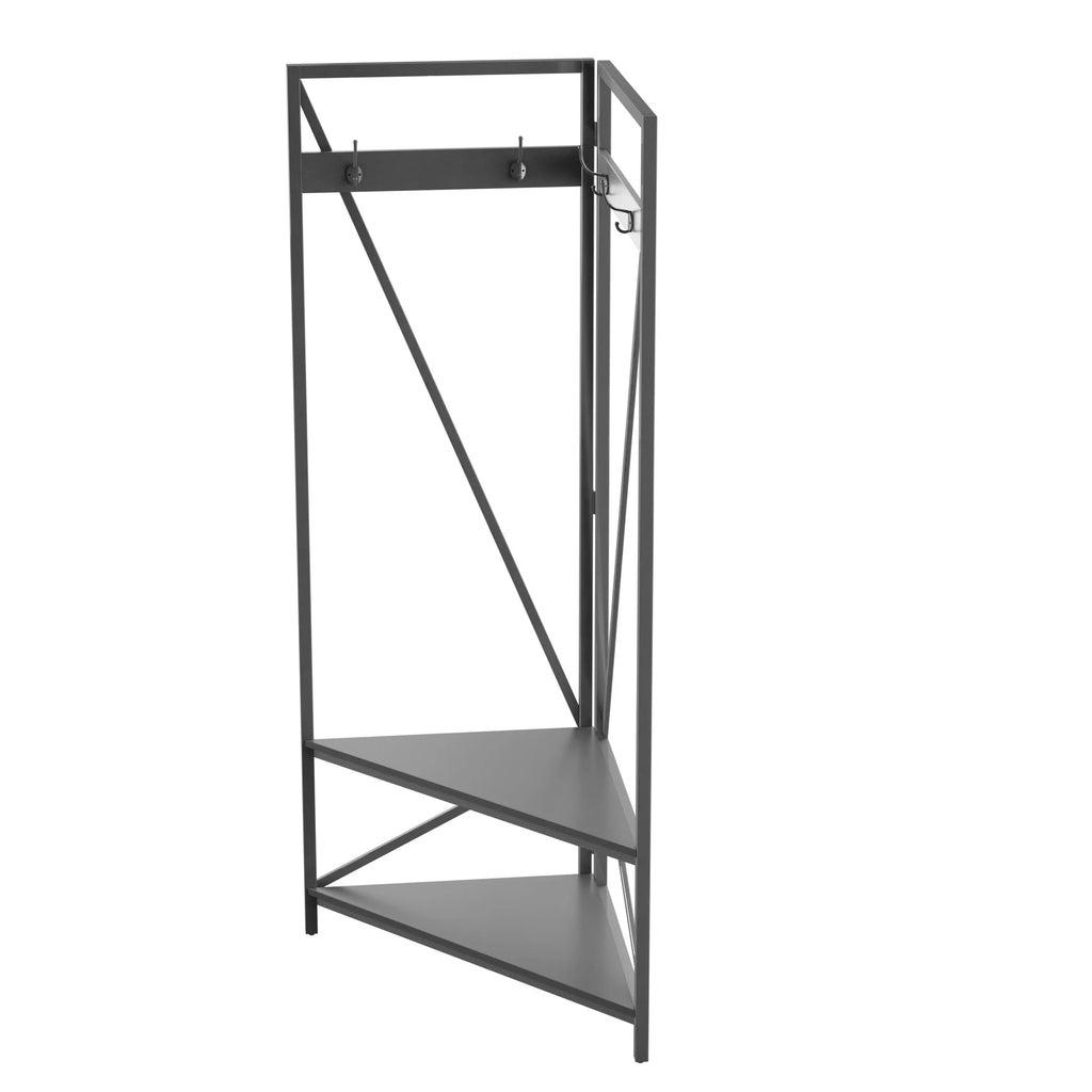 Antique Gray Corner Hall Tree with Metal Frame V42737
