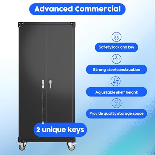 Black 72" H Metal Storage Cabinet with 2 Doors and 4 Adjustable Shelves H829