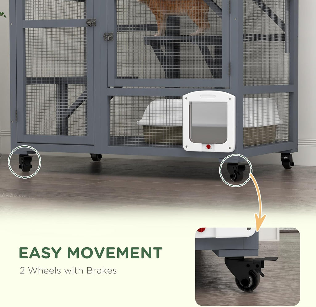 Grey Large Wooden Cat Enclosure with Roof W8379