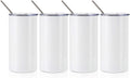 20 OZ White Stainless Steel Tumbler Cups with Lid and Metal Straw 4 Pack Z76983