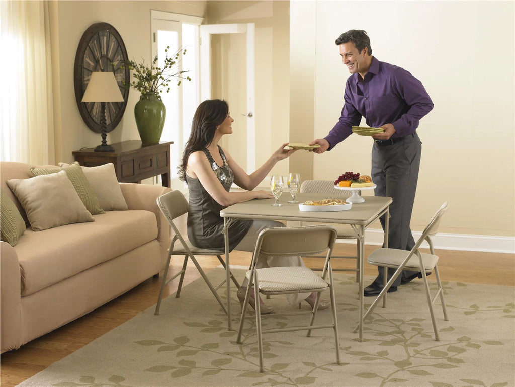 5-Piece Folding Dining Set with Card Table and 4 Fabric Padded Chairs Tan R344853