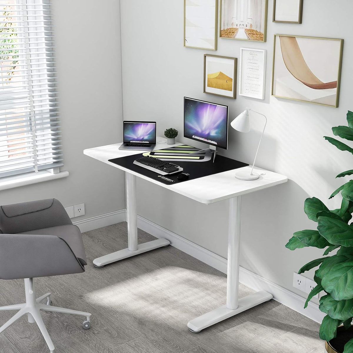 White Ergonomic Desk with Mouse Pad Cable Management L818971