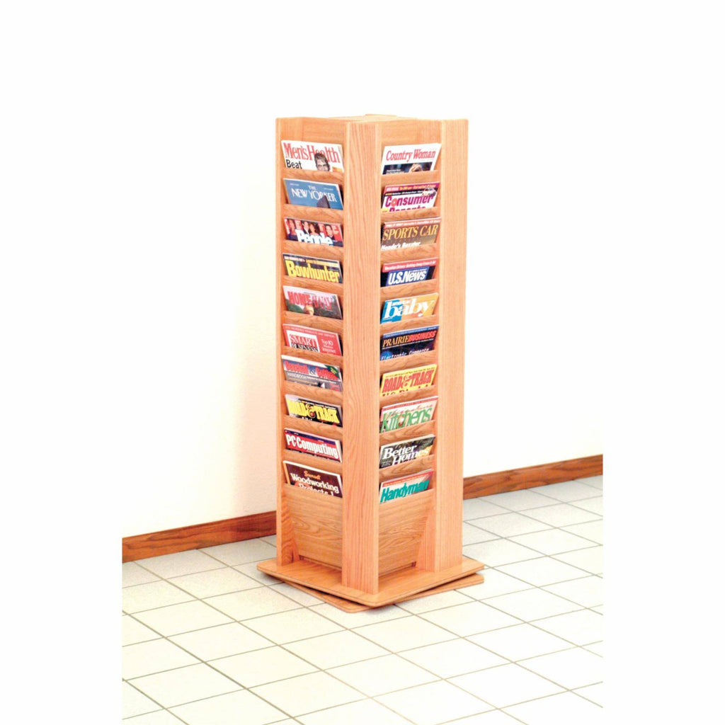 Wooden Spinning Floor Display with 40 Magazine Pockets, Light Oak B7394