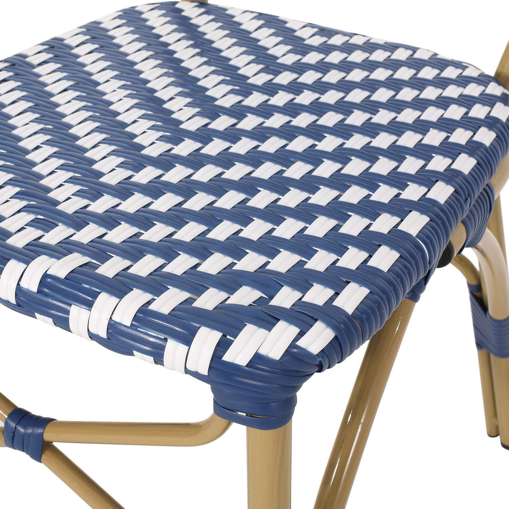 Navy Blue White Bamboo Finish Outdoor Bistro Chair C621