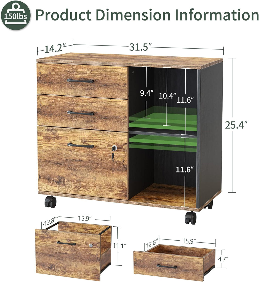 Triple Motor L-Shaped Electric Standing Desk with 3 Drawers, 63 x 24 Inches Rustic Brown Top/Black Frame E66802
