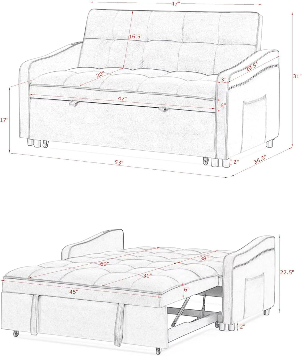 Convertible Sleeper Sofa Couch with Pull Out Bed I7297