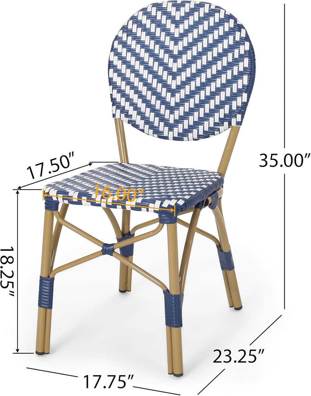 Navy Blue White Bamboo Finish Outdoor Bistro Chair C621