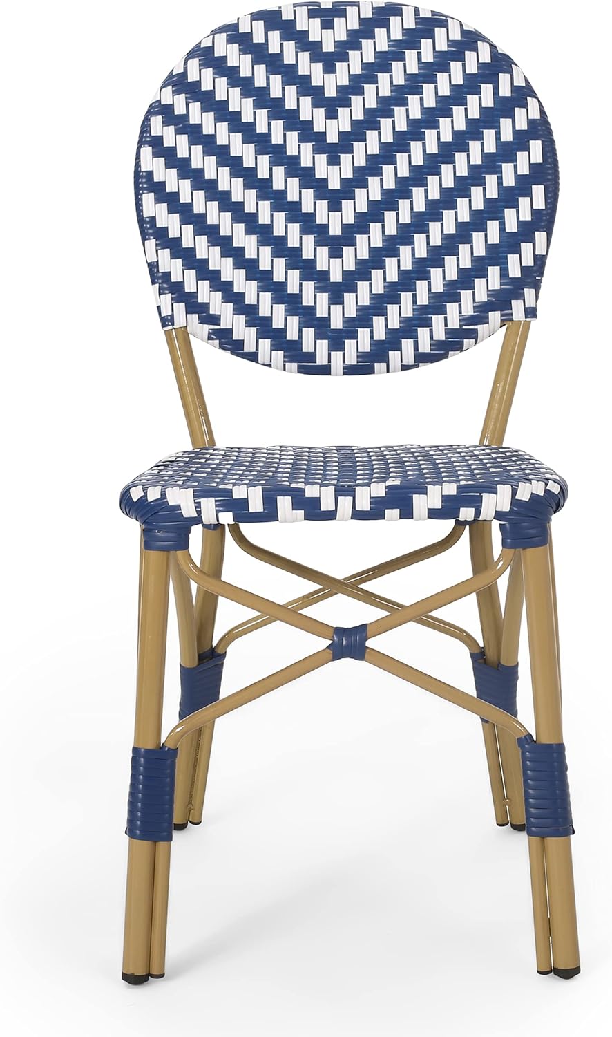 Navy Blue White Bamboo Finish Outdoor Bistro Chair C621
