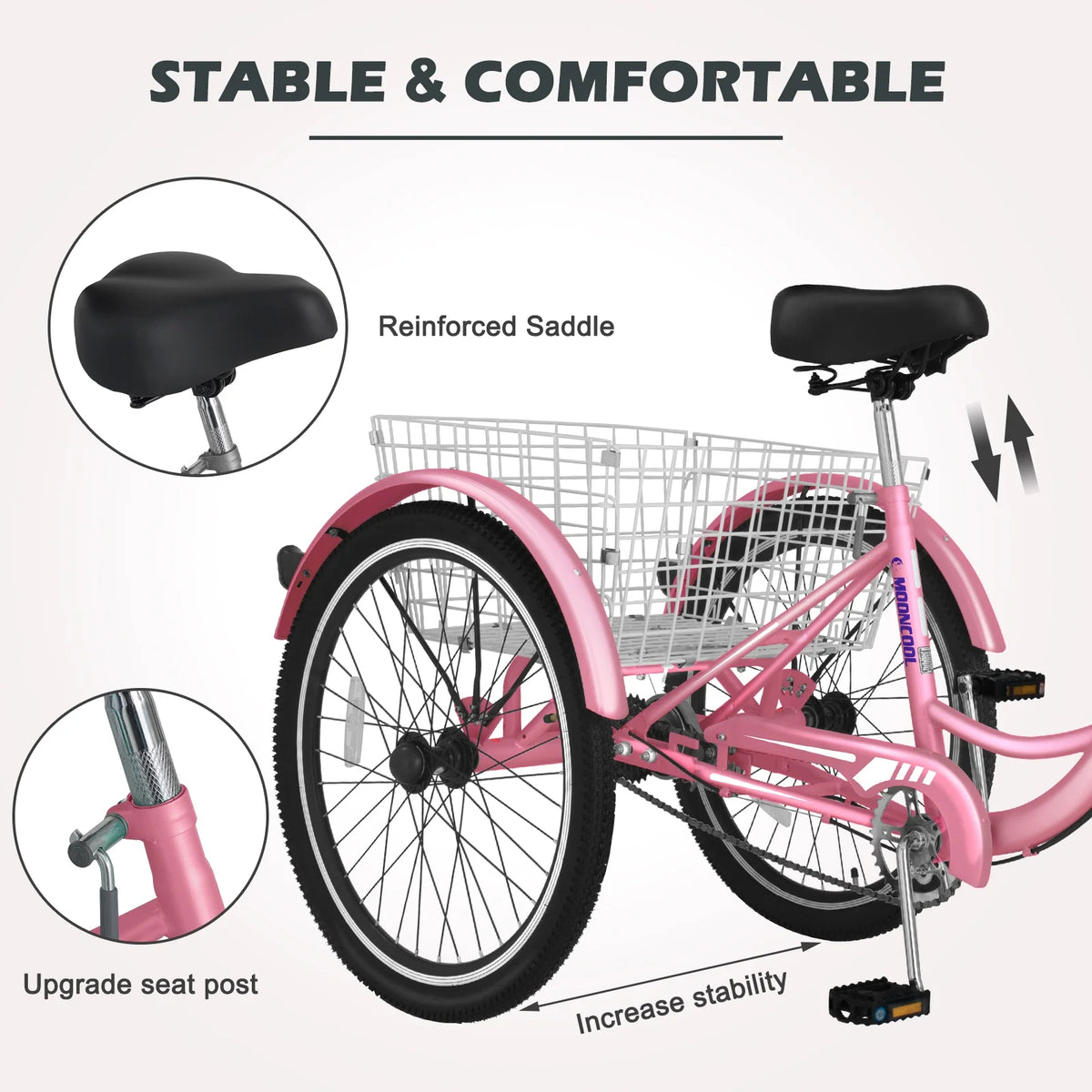 24 inch 3 Wheel Single Speed Adult Tricycle with Shopping Basket D308