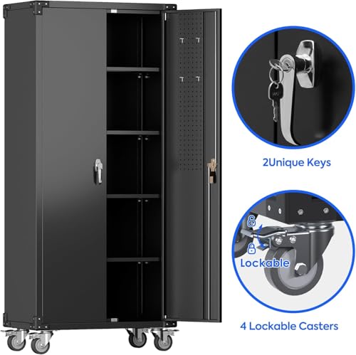 Black 72" H Metal Storage Cabinet with 2 Doors and 4 Adjustable Shelves H829