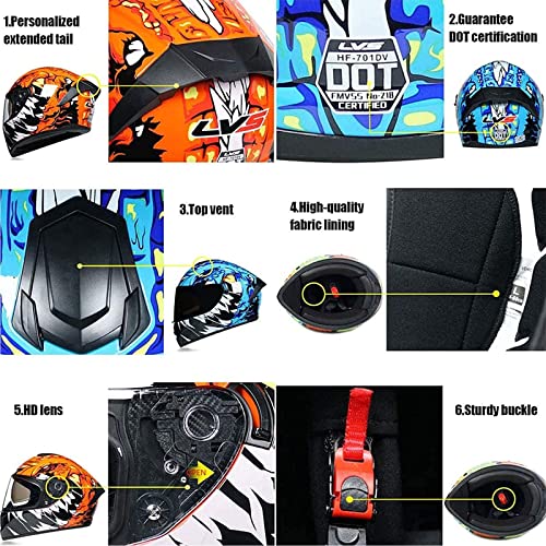 Motorcycle Sport Full Face Helmet, Dual Visor Adult Lightweight Helmet R754