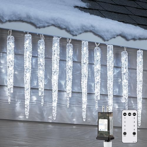 30ft 150 LED Cool White Icicle Lights with Remote K671931