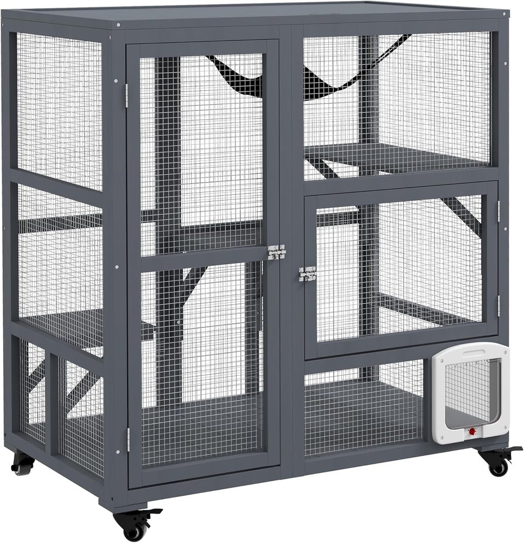 Grey Large Wooden Cat Enclosure with Roof W8379