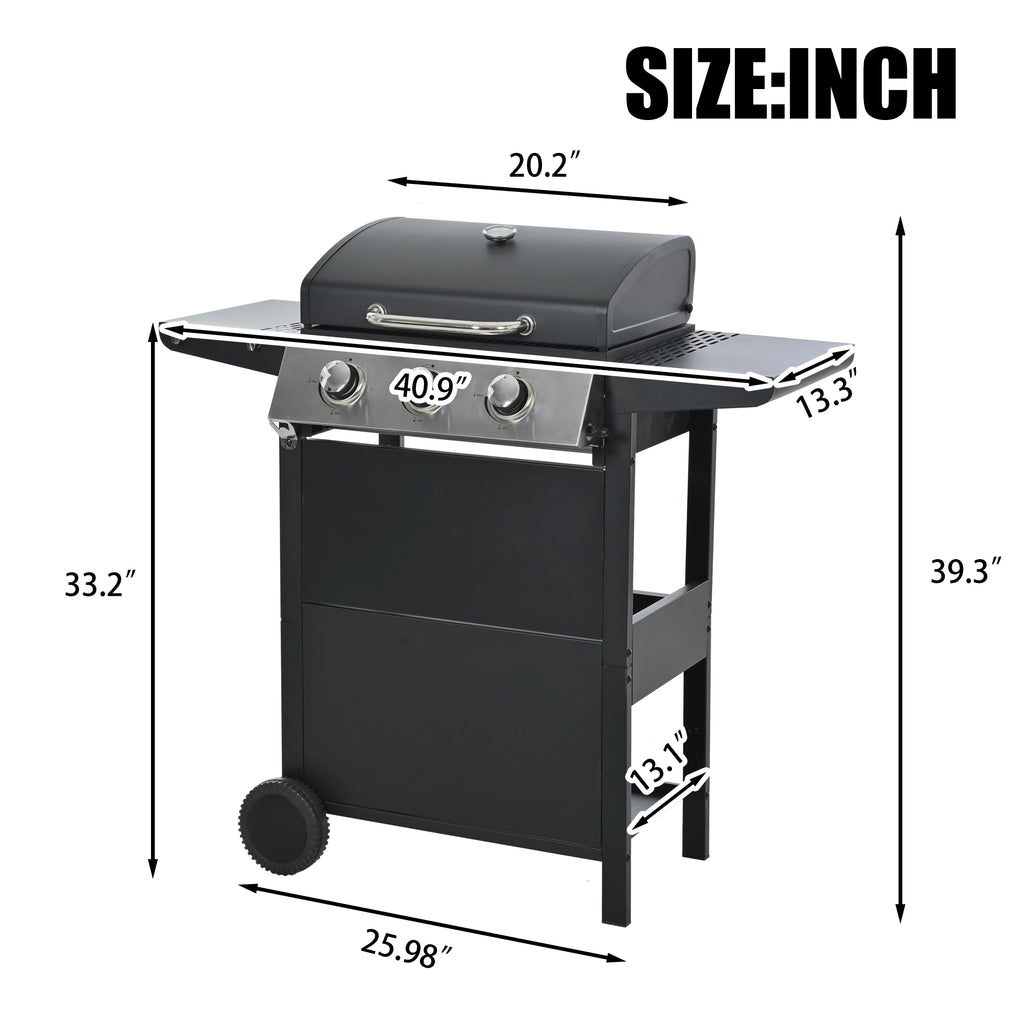 3 Burner Portable Propane Gas Grill Stainless Steel Black K883752