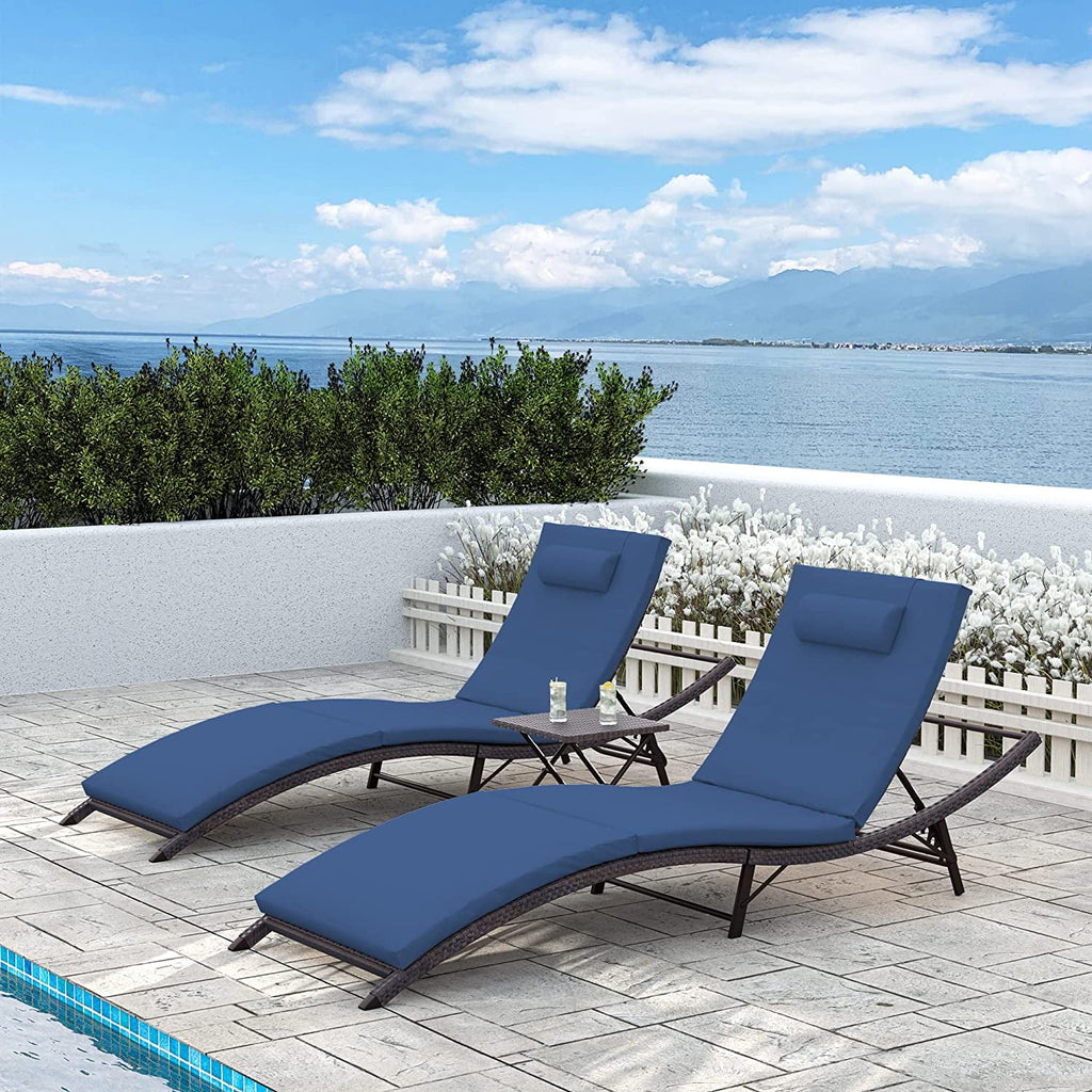 Rattan Adjustable Back 3 Pieces Cushioned Patio Chaise Lounge D219