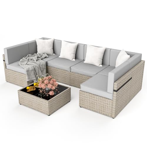 7 Pieces Wicker Patio Sectional Sofa Set with Coffee Table K58235