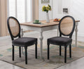 Beige Upholstered Linen Dining Chairs Set of 2 with Rattan Backrest and Wooden Legs Z374
