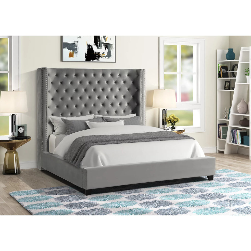 Velvet Upholstered Queen Platform Bed Z129598
