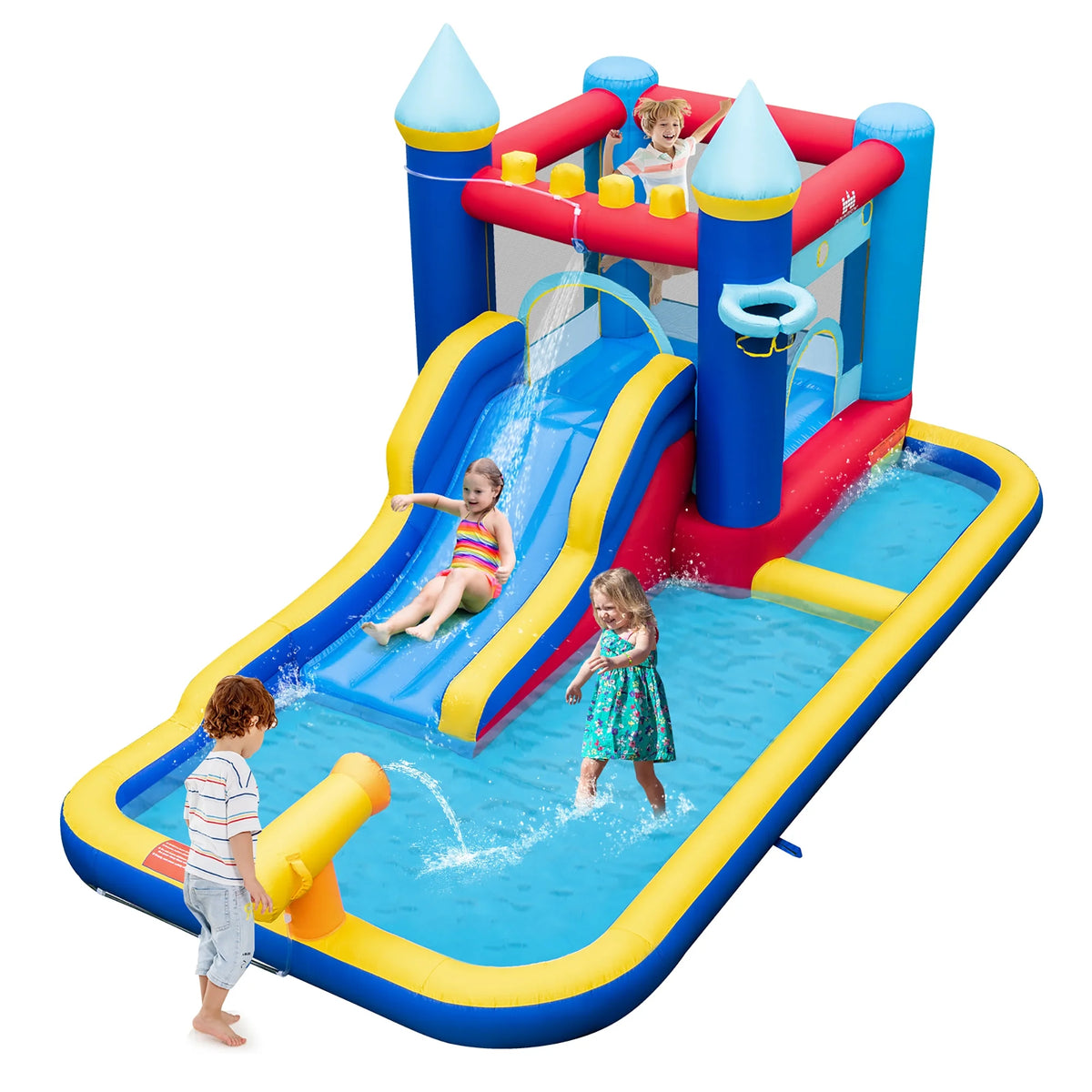 6-in-1 Inflatable Water Castle Bouncer with 50 Ocean Balls & 735W Blower R922816