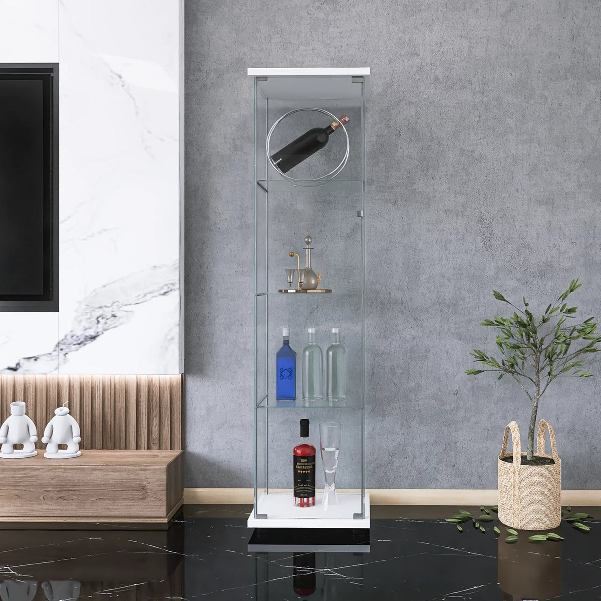 White One Door Glass Display Cabinet with 4 Shelves O90101