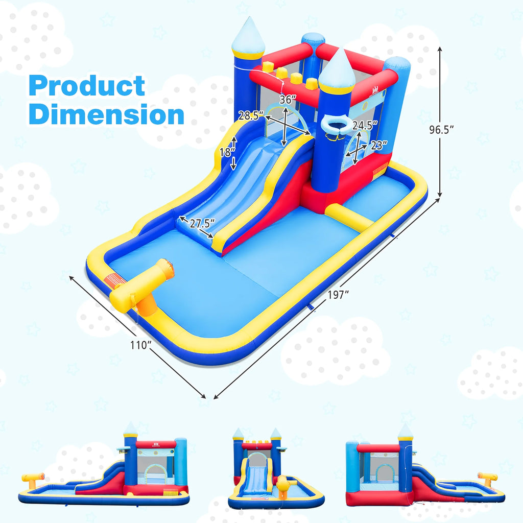 6-in-1 Inflatable Water Castle Bouncer with 50 Ocean Balls & 735W Blower R922816