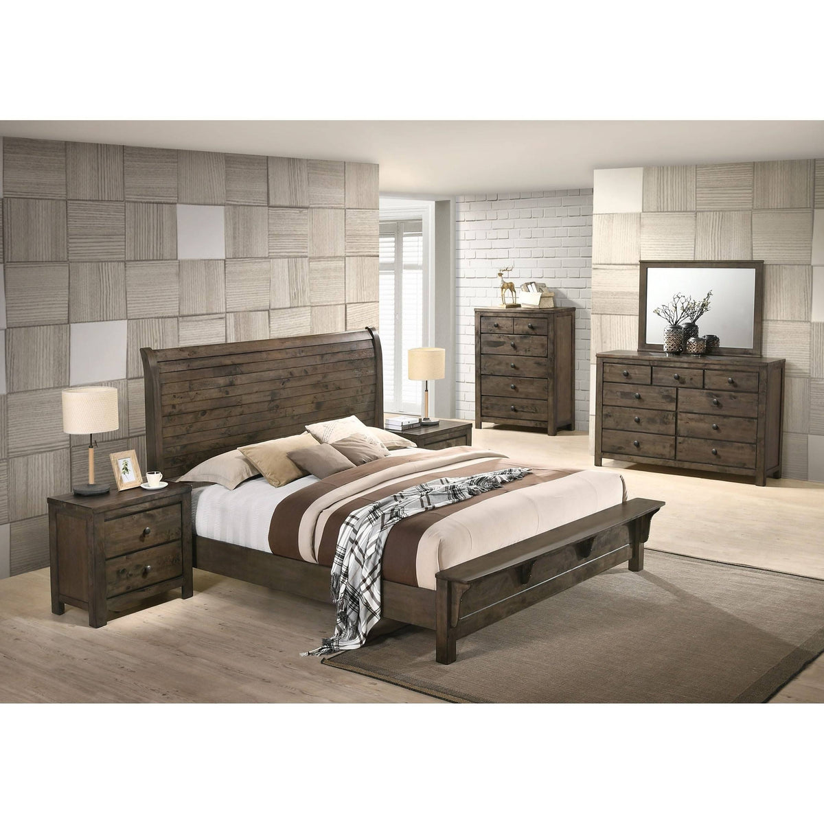 Grey-Brown Sleigh Bed Queen S275979