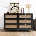 Black 6-Drawer Rattan Wood Dresser Q434645
