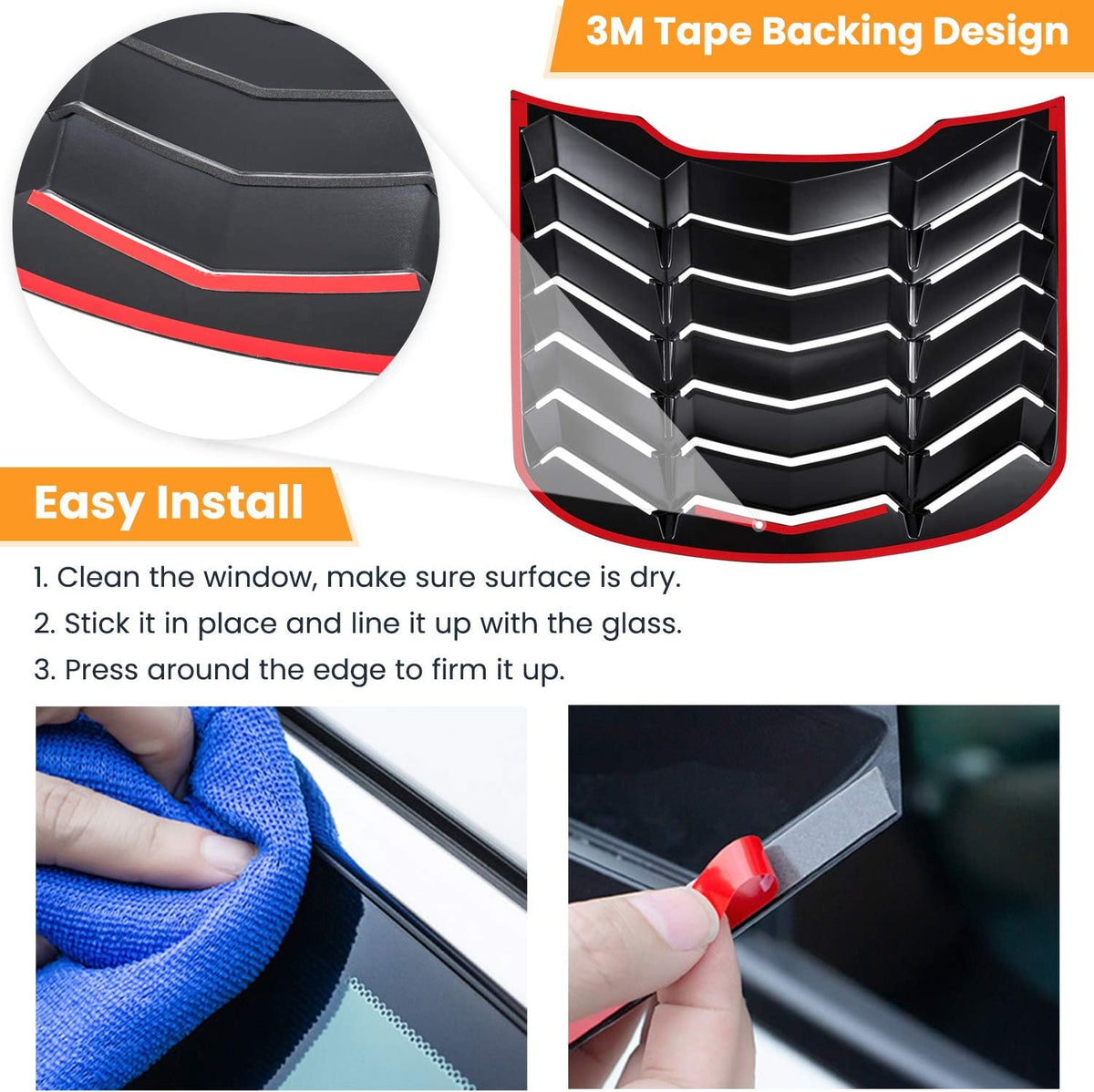 Rear Window Louver Windshield Sun Shade Cover ABS Glossy Carbon Fiber L1202